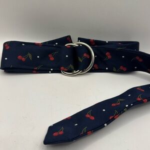 J Crew Silk Cherries Belt M/L Iconic Preppy look with a twist of cherry